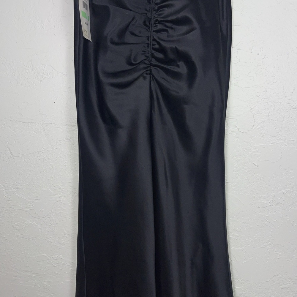 Black Satin Maxi Skirt Cinched Back Sexy Dark Romance WhimsiGoth Y2K Classic - Picture 5 of 11